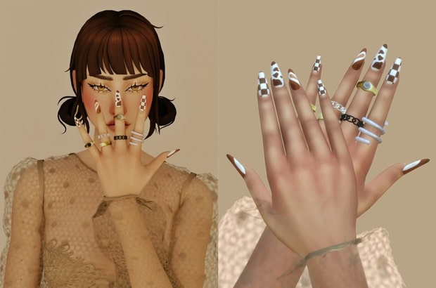 Neutral Mismatched Sims 4 CC Nails