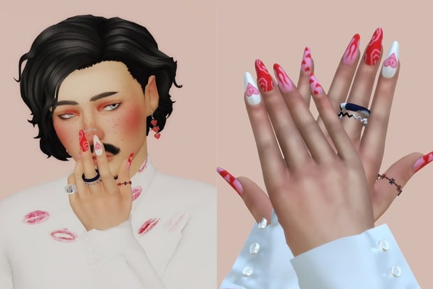 Valentines Sims 4 Nails CC with Hearts