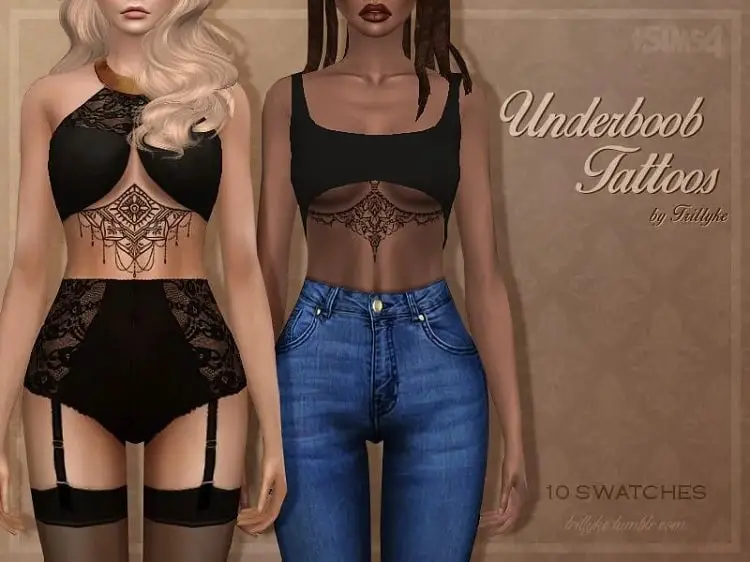 Under boob Sims 4 Tattoo CC Set by Trillyke 